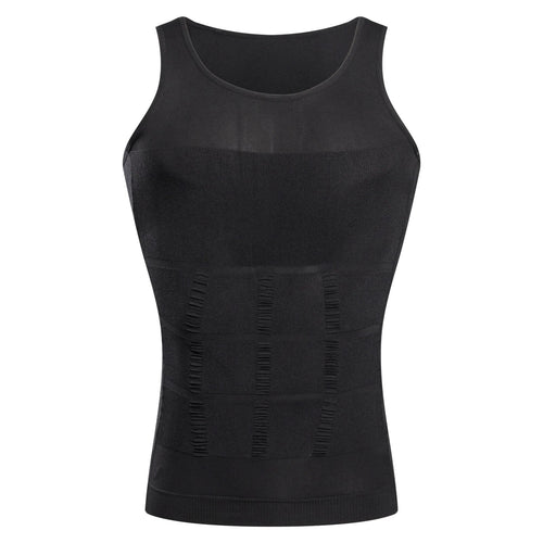 Foundation Singlet black garment front showing neckline, compression panels and hem