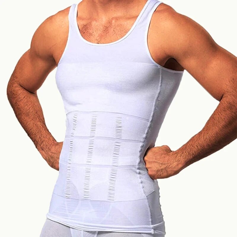 Foundation Singlet white on-body fit showing length and hem