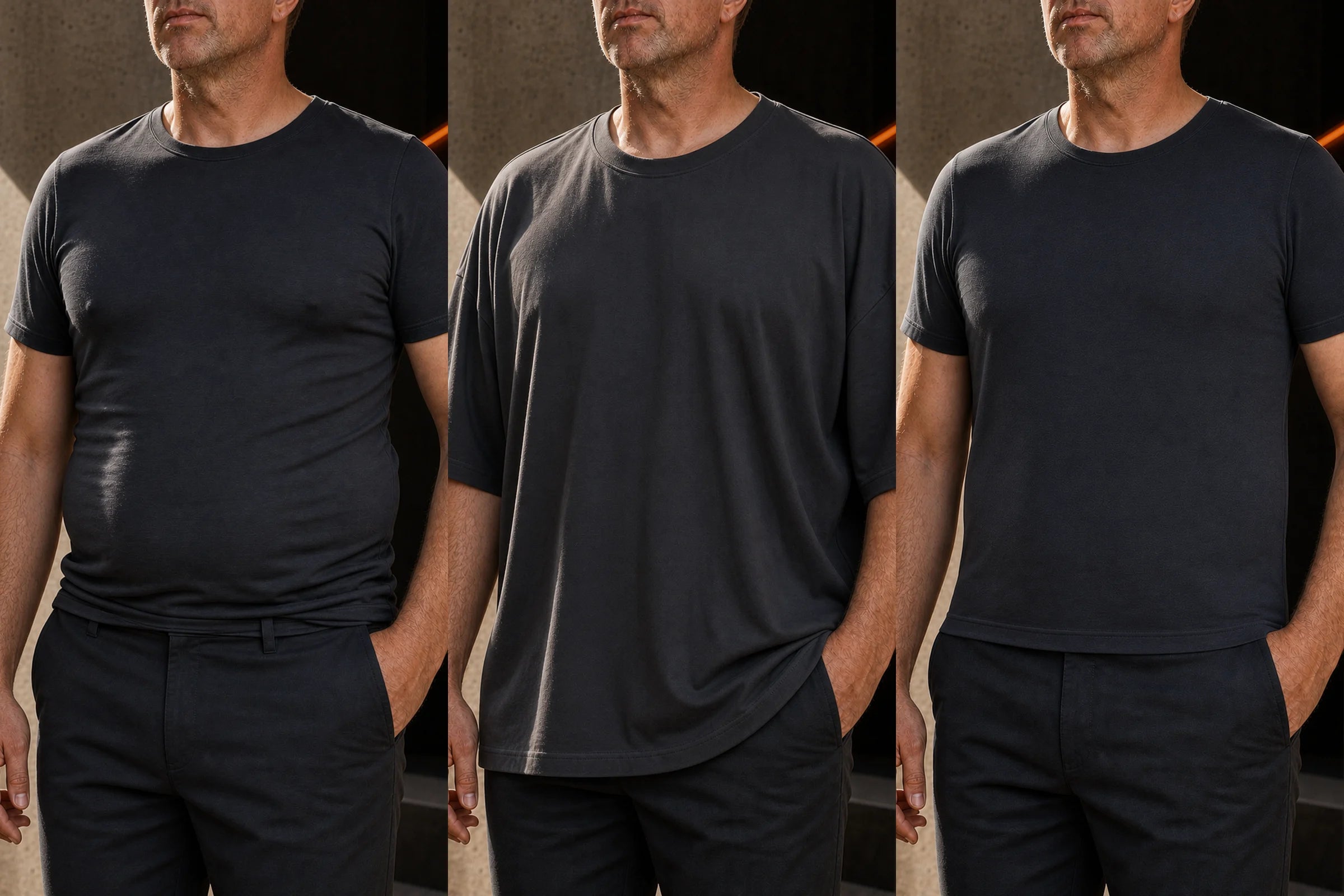 Three-state shirt comparison showing fitted exposure, an oversized workaround and a cleaner Under Rig result